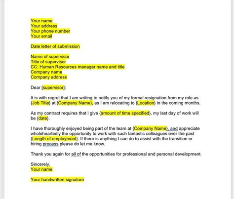 Relocation Resignation Letter Resignation Letter Resignation Template Resignation Letter