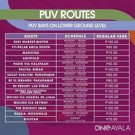 Puv And Uv Express Routes At One Ayala Terminal