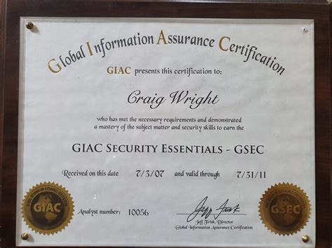 Giac Security Essentials Gsec Craig Wright