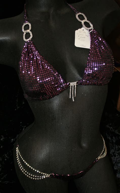 Style Pink Sequin Competition Bikini With Rhinestone Connectors