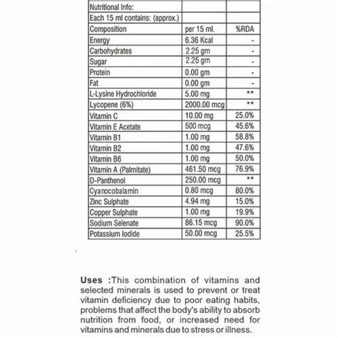 Multivitamin Multimineral Lycopene L Lysine Cyanocobalamin Antioxidants