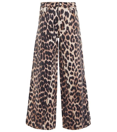 Ganni Leopard Print Wide Leg Jeans In Multicoloured 30 Off