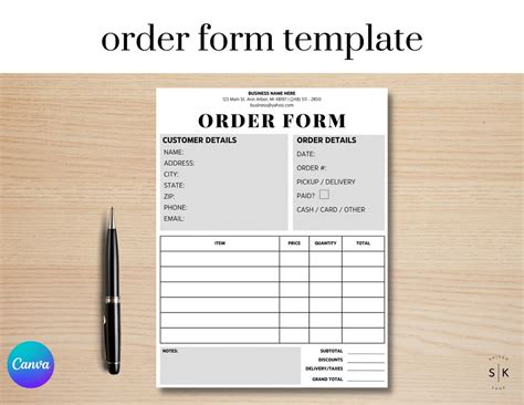 Order Form Template, Custom Order Form, Craft Order Form, Small Business Forms, Invoice Template ...