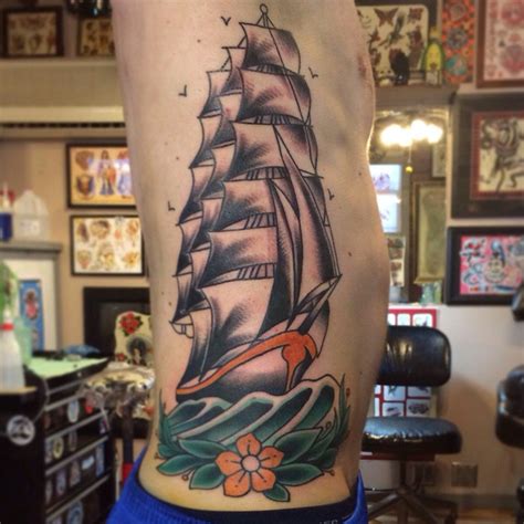 In Progress Clipper Ship On Ribs Jenn Small 510 Expert Tattoo