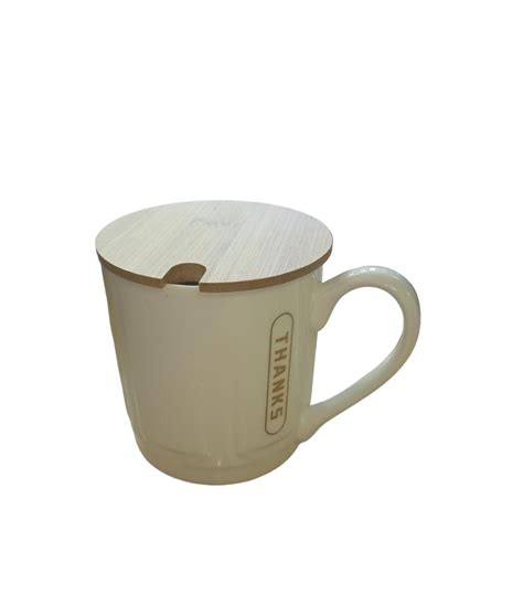 Ceramic Coffee Mug with Wooden Lid And Spoon – Megamall Online Store