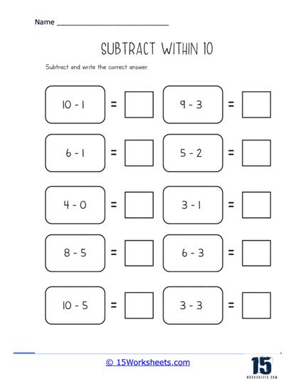 Subtract Within 10 Worksheets 15