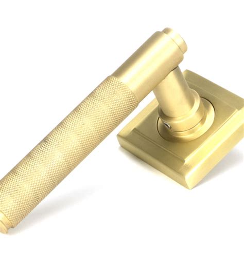 From The Anvil Satin Brass Brompton Lever On Rose Set Square