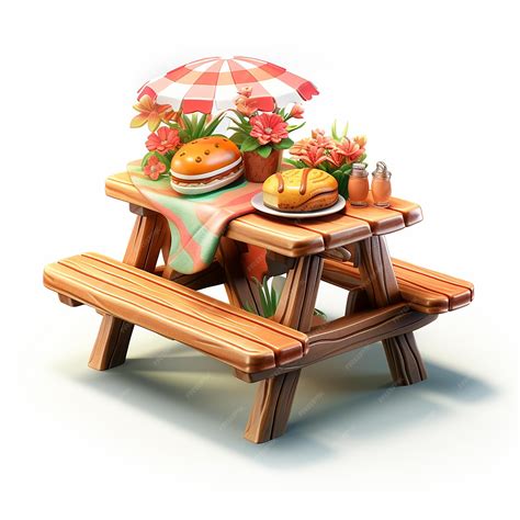 Premium AI Image | Whimsical 3D Cartoon Picnic Table on White Background