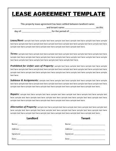 Lease Agreement Template Free Agreement Templates