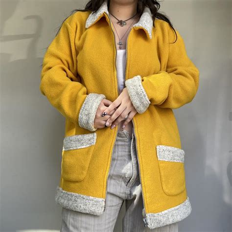 Vintage 90s Mustard Fleece Yellow Coat Brand Bcc Depop