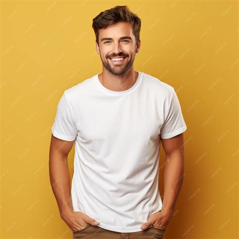 Premium Ai Image White Man In Blank White Tshirt Empty Male T Shirt Mockup Copy Space White