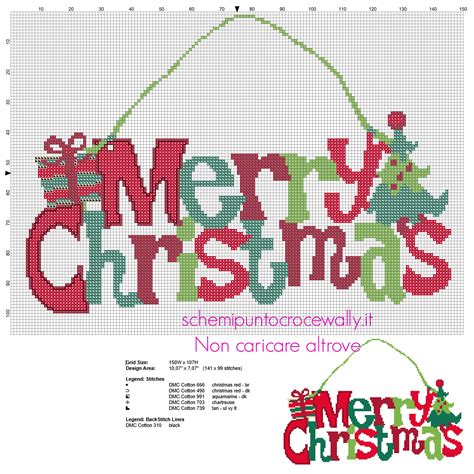 Fuoriporta Natalizio Con Testo Buon Natale Colorato Schema Punto Croce