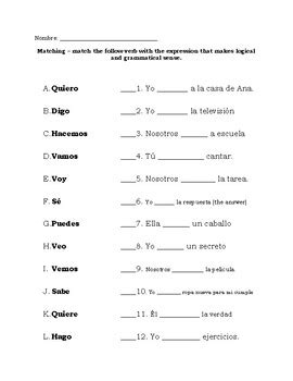 Spanish Irregular Verbs Practice Worksheet Hacer Querer Decir