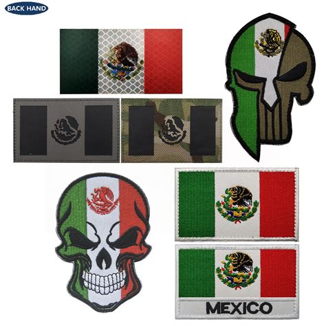 Parche bordado de calavera de México insignia a juego con bandera