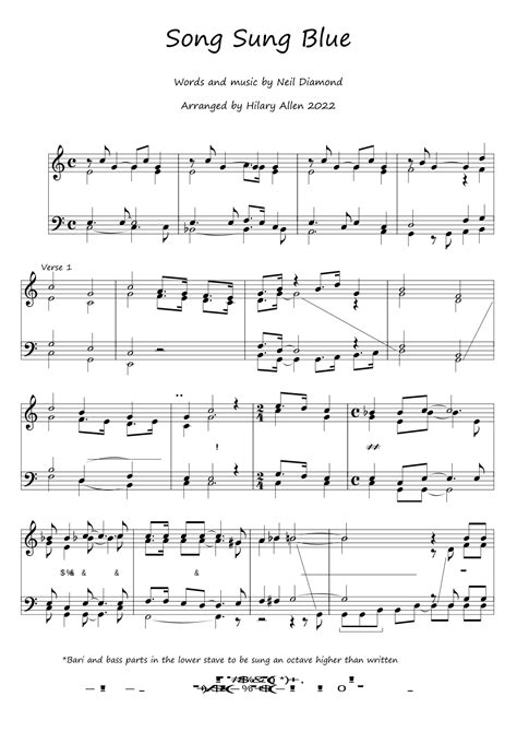 Song Sung Blue Arr Hilary Allen By Neil Diamond Sheet Music For 4