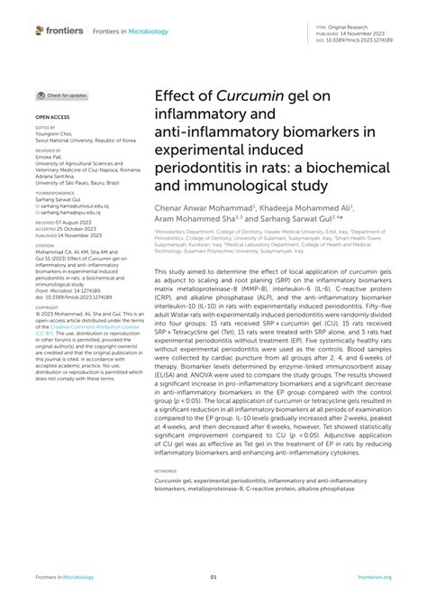 Pdf Effect Of Curcumin Gel On Inflammatory And Anti Inflammatory