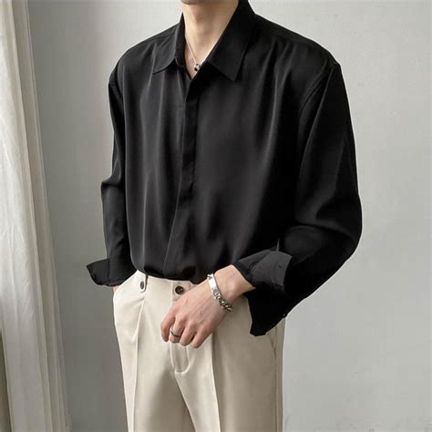 Achsawake Korean Fashion Mens Solid Color Classic Long Sleeved Casual