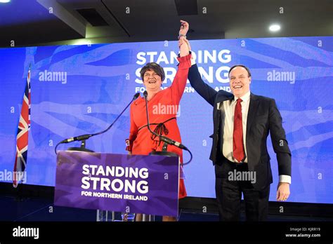 Dup Party Leader Arlene Foster Waves To The Crowd With Deputy Leader