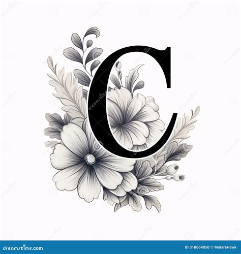 Beautiful Monogram Letter C With Flowers And Leaves Vector