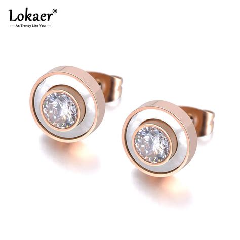 Lokaer Trendy Stainless Steel White Shell Stud Earrings Jewelry For