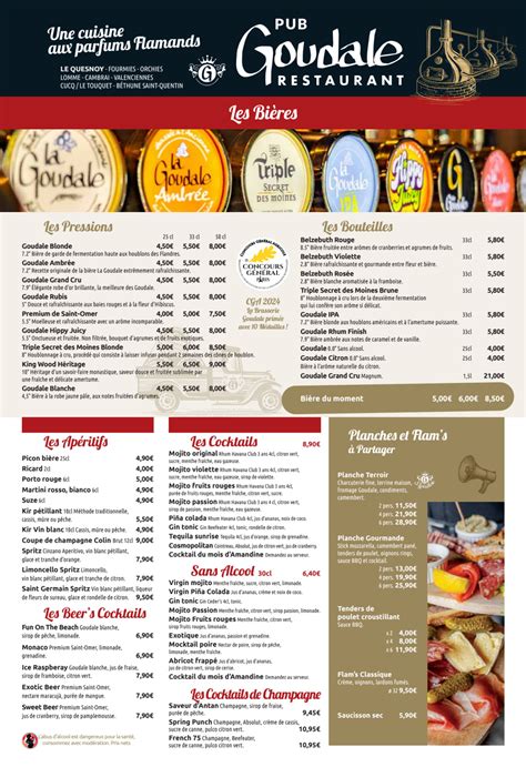 Carte Et Menus Pub Goudale Restaurant Le Quesnoy Le Quesnoy