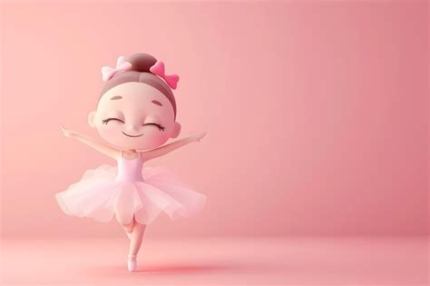 Adorable 3D Chibi Ballerina Dancer Performing Ballet Pose in Tutu and ...