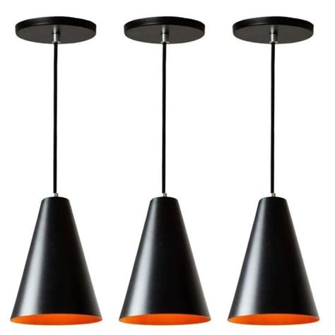 Kit 3 Lustre Pendente Cone Preto Para Mesa De Truco Nova Lume