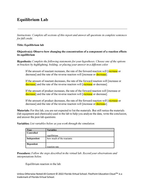 7 05 Equilibrium Lab Equilibrium Lab Instructions Complete All