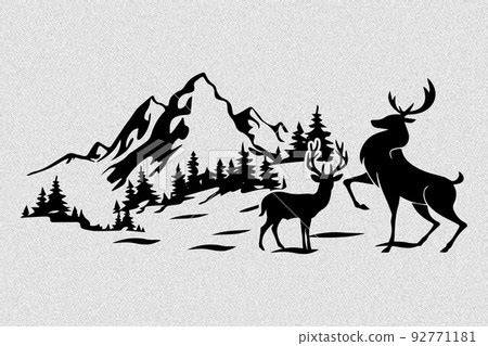 Deer Mountain Nature Laser Cut Svg Dxf Files Stock Illustration