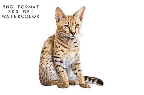 Watercolor Savannah Cat Clipart Graphic By WatercolorByKr Creative