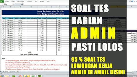 Soal Tes Kerja Excel Untuk Admin Youtube