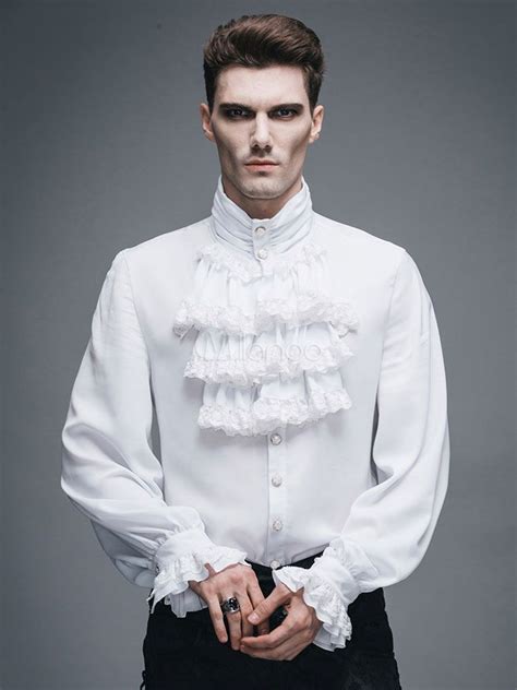 Mens Steampunk Shirt White Ruffle Vintage Retro Costume Top