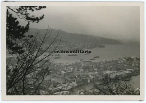 ORIG FOTO PANORAMA Luftbild Schiff Boot Im Hafen BERGEN Norwegen 1943