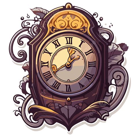 Un Viejo Reloj Rodeado De Florituras Y Flores Clipart Vector Png Dibujos Diseño De Pegatinas