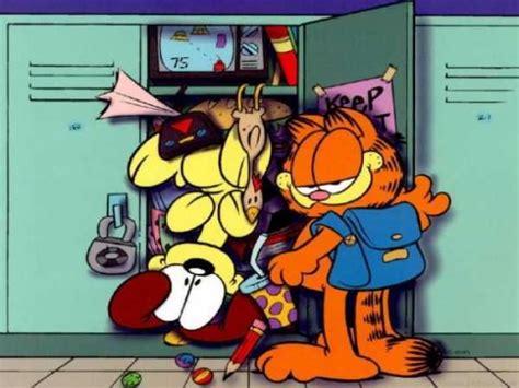 Garfield The Cat And Other Cartoon Characters Standing In Front Of Lockers