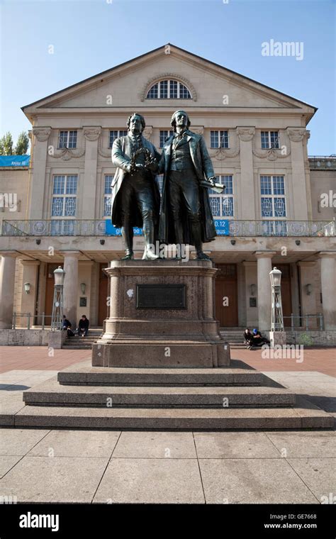 German National Theatre Goethe And Schiller Monument Weimar Stock