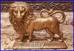 Antique Victorian Heavy Gold Cast Iron Lion Door Stop Statue Cast