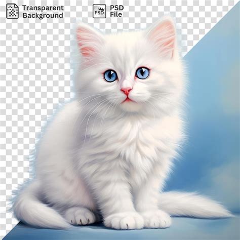 Perfecto De Un Gatito Blanco Con Ojos Azules Y Nariz Rosada Sentado