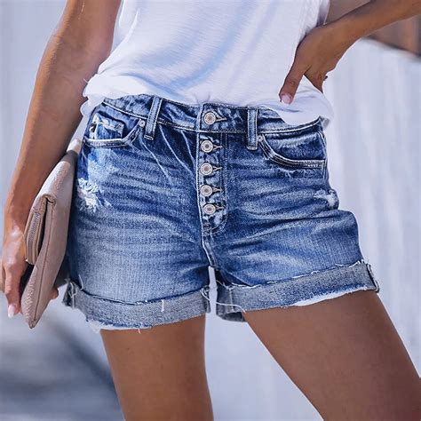 HaoXianJian Women S Jean Long Shorts Casual HIght Waist Stretch Denim Shorts Cutout Hot Pants