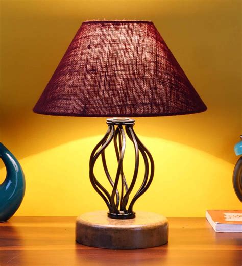 Buy Maroon Jute Table Lamp With Wood Iron Base By New Era At Off