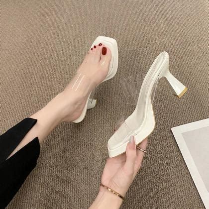 Clear Block Heels Nude Square Toe Sandals On Luulla