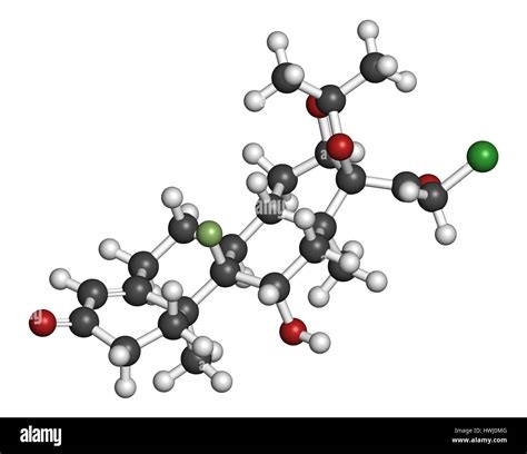 Halcinonide Topical Corticosteroid Drug Molecule 3d Rendering Atoms Are Represented As Spheres