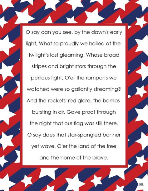 Star Spangled Banner Lyrics Free Printables Printabulls