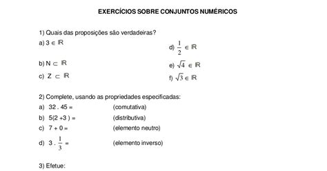 Exercícios Com Respostas Sobre Conjuntos Numéricos Atividades De