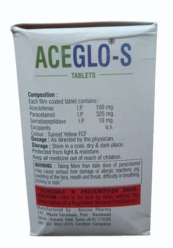 Aceglow S Aceclofenac Paracetamol Serratiopeptidase Tablet At Rs 190