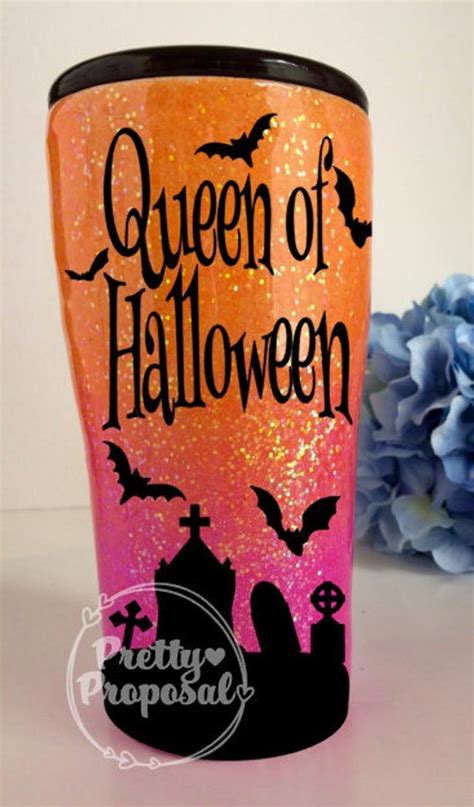 Halloween Glitter Tumbler Queen Of Halloween Tumbler Ombre Glitter Tumblersparkle Coffee