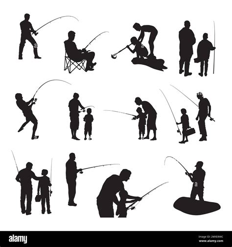 Fishing Silhouette Fishing Man Silhouette Set Fishing Man Vector