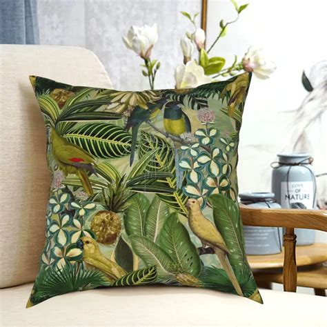 Vintage Green Tropical Bird Jungle Garden Pillowcase Printed Decor