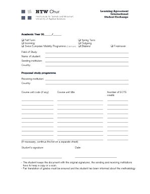 Fillable Online Htwchur ACADEMIC YEAR 20 HTW Chur Fax Email Print