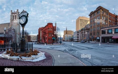 Utica, New York - February 20, 2022: Ultra Wide Evening View of Genesee ...